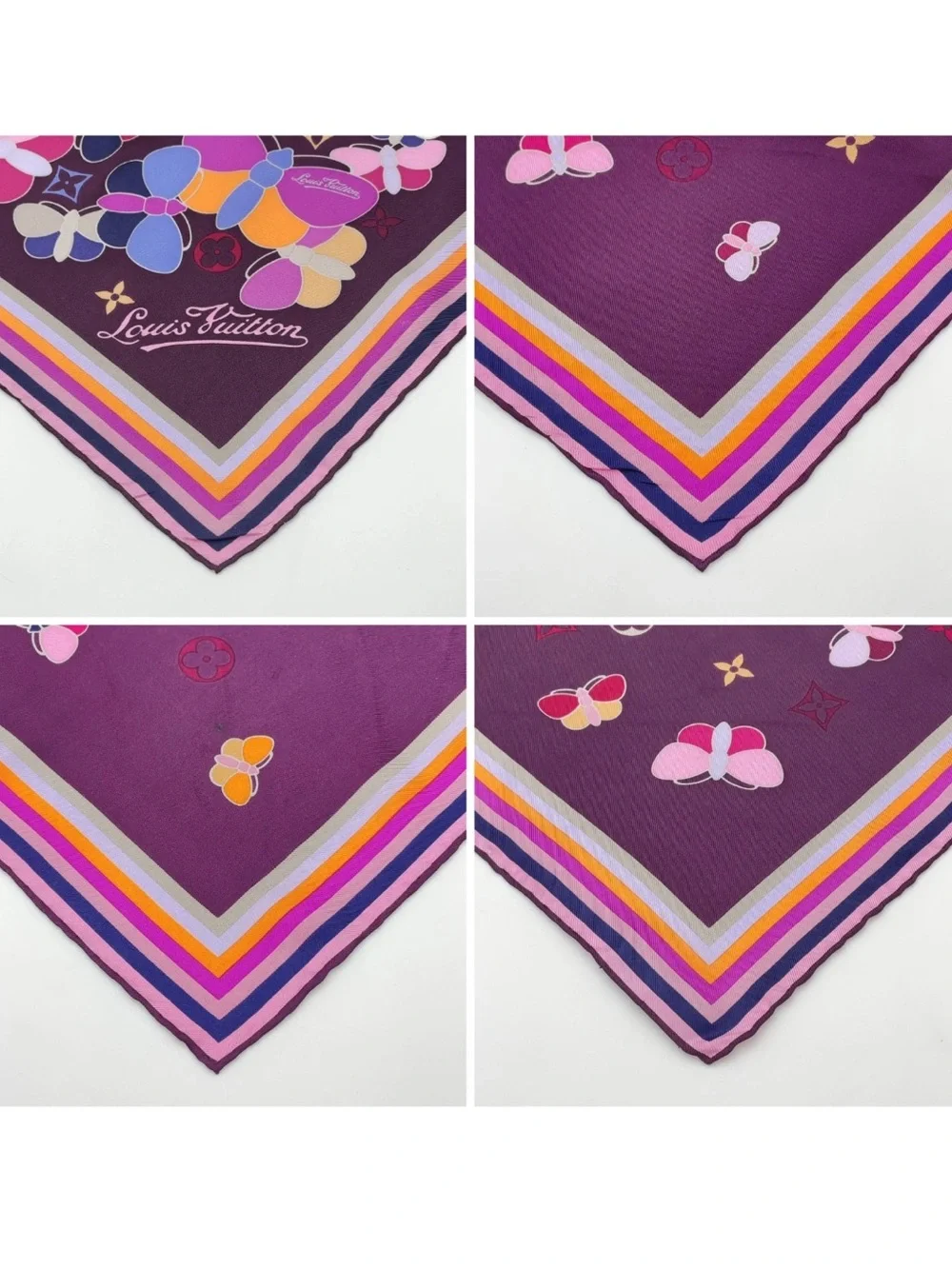 Louis Vuitton Carré 70 Monogram Butterfly Purple Multi Silk Scarf